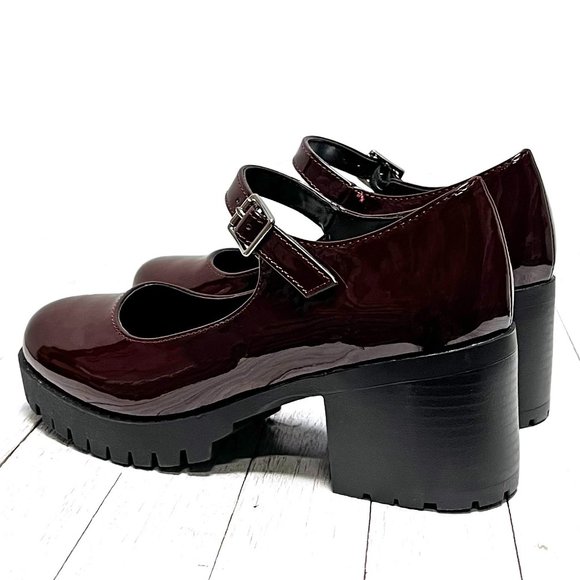New Women Burgundy Patent Platform Mary Jane Pumps Ballet Flats - Picture 7 of 7